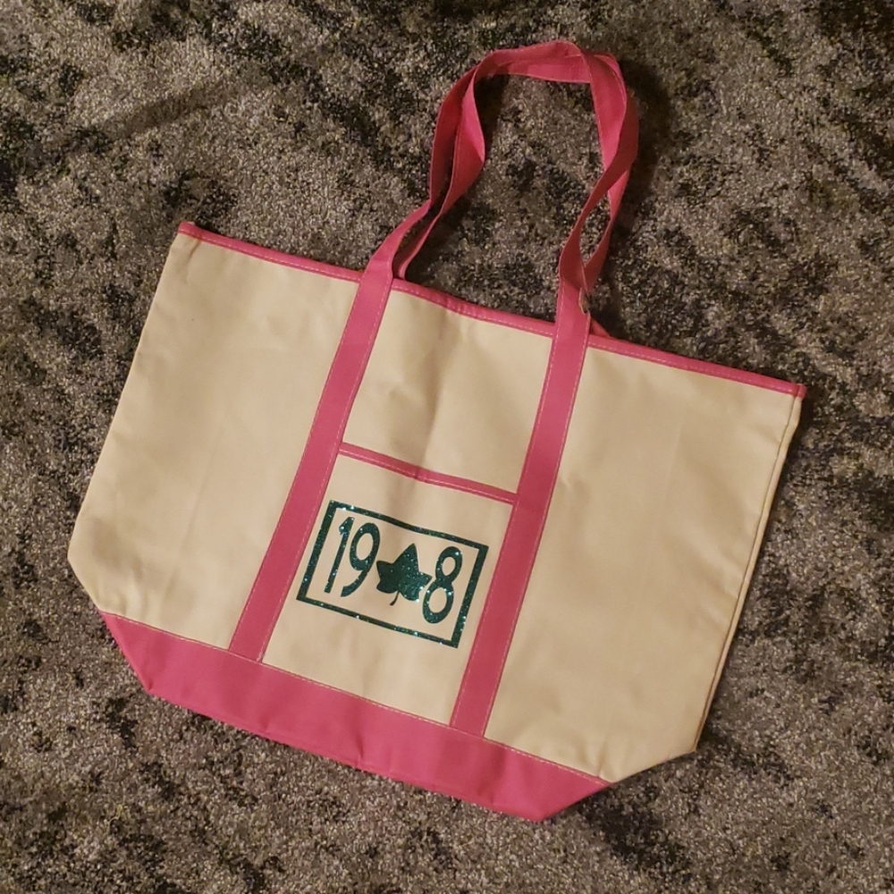 Bling Tote "1908" Tan & Pink Tote Bag